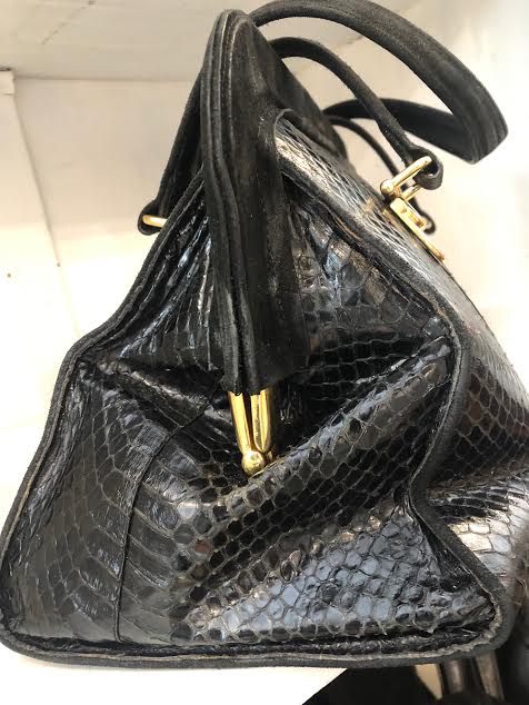 Borsa a Tracolla in Pitone Nero Lucido - Conceria Anaconda