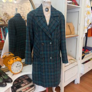 Cappotto vintage anni '80 a quadri verde e marrone