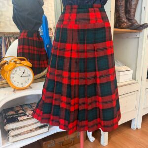 Gonna a pieghe anni '70 fantasia tartan rossa e verde