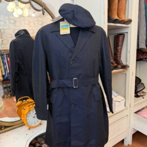 Trench impermeabile anni '60 blu con copricapo tg 48 nos