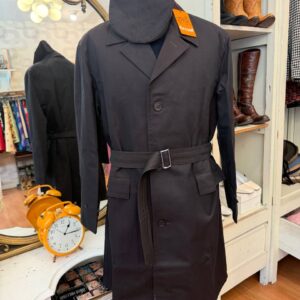 Trench coat vintage testa di moro con cintura e cappello abbinato tg 50 nos