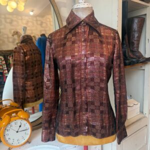Camicia vintage anni '70 fantasia a quadri lame'